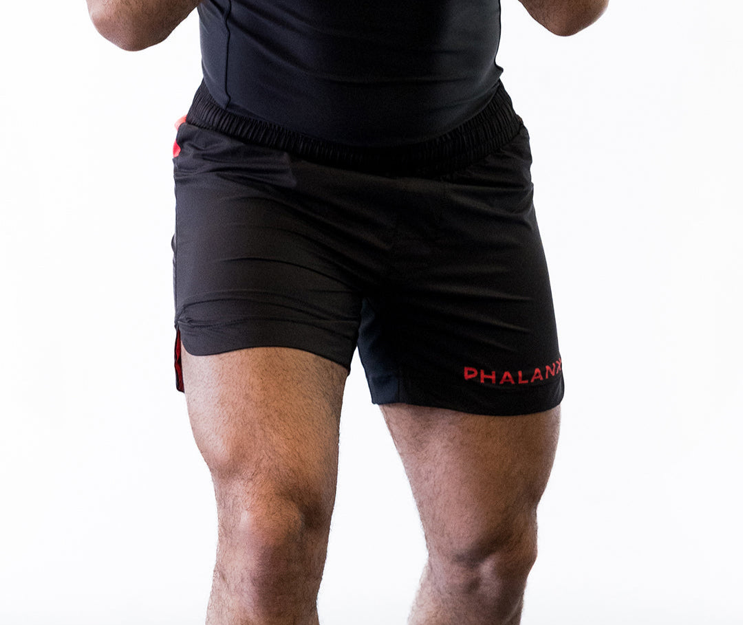 Black and red jiu jitsu no-gi shorts