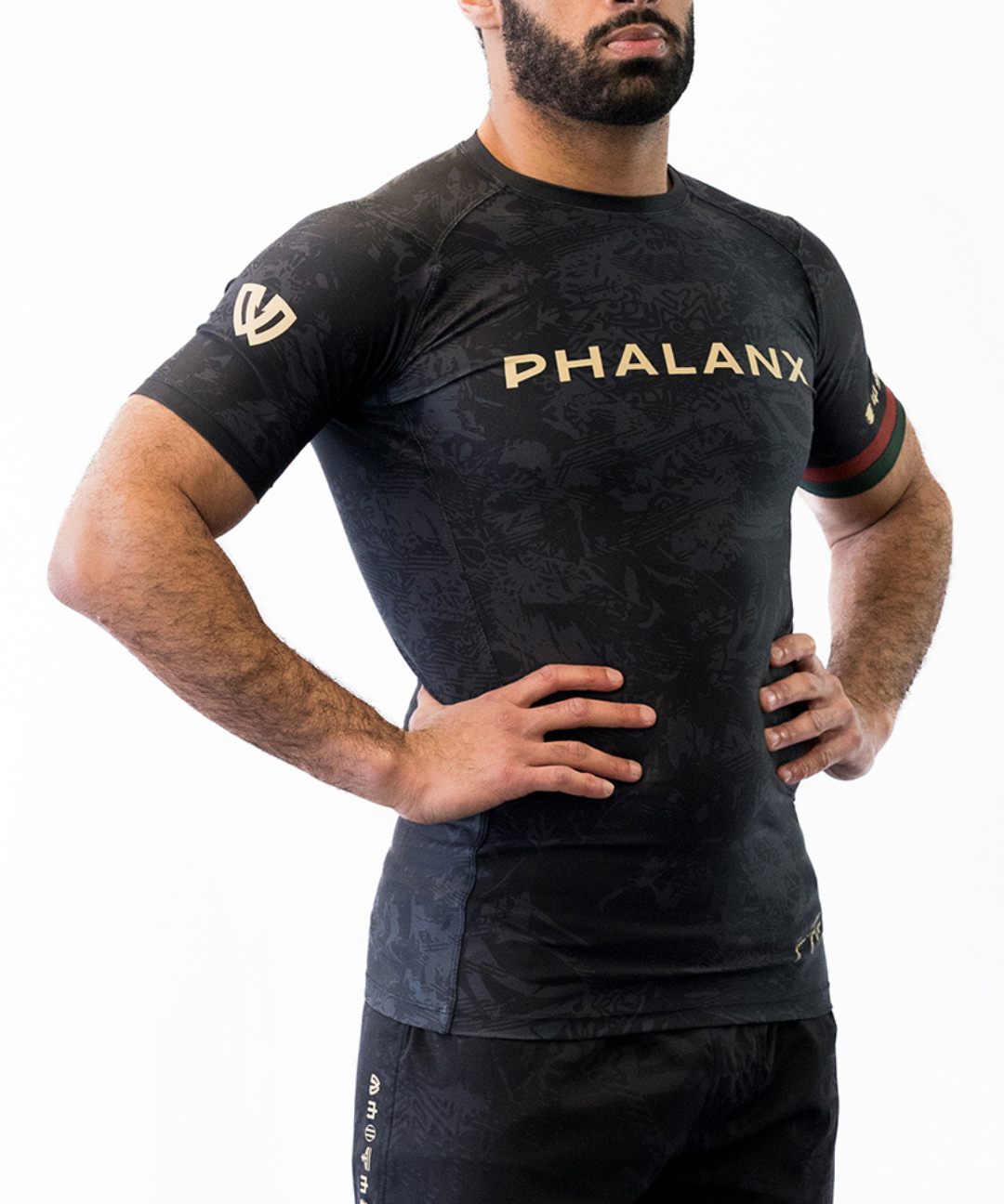 Phalanx Jiu-jitsu BJJ short-sleeve rash guard is perfect for training jiu-jitsu, no-gi grappling, MMA—mixed martial arts, Brazilian Jiu-jitsu, wrestling, and judo. It is also perfect for no-gi JJ or gi jiu-jitsu, and it can be worn at Spartan Race, Tough Mudder, Yoga—all athletics!