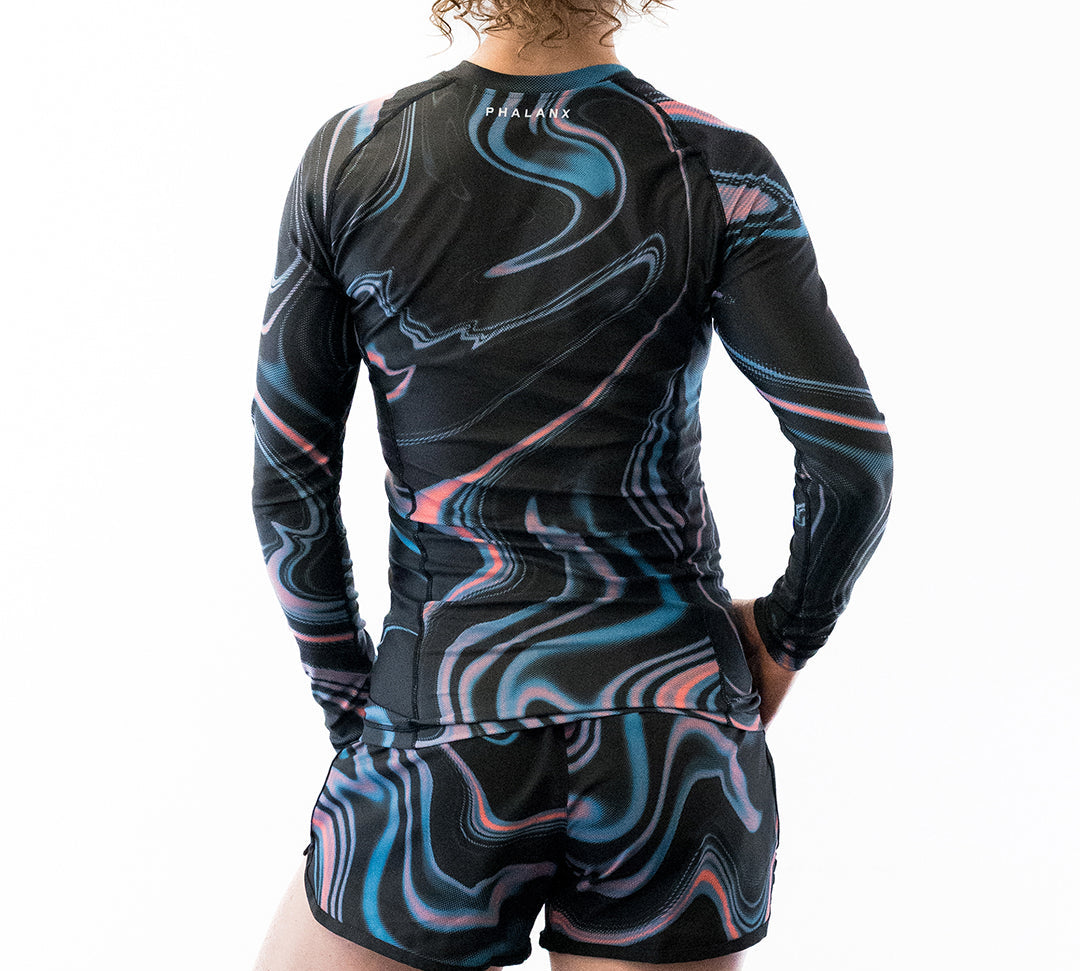 Black with swirls women's jiu jitsu rash guard