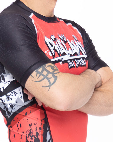 phalanx bjj rash guard for jiu jitsu and mma, perfect for no gi JJ or gi jiujitsu, short sleeve rashguard, wear at Spartan Race, Tough Mudder, Yoga - all athletics!